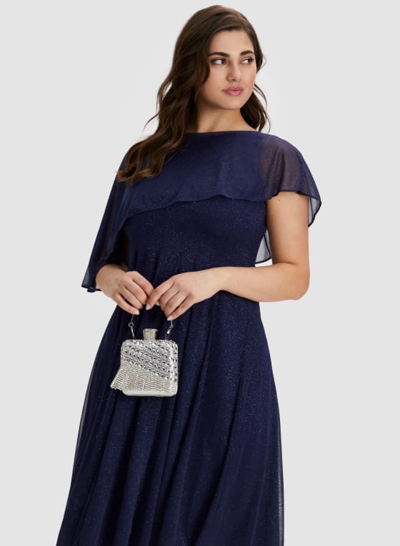 Mesh Detail Cape Dress