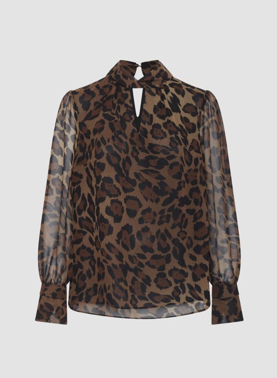 Twist Neck Animal Motif Blouse