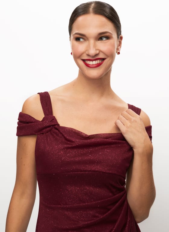 Drape Neck Glitter Dress