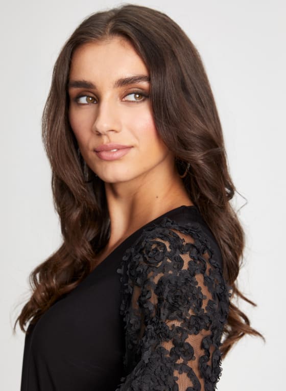 Embroidered Bouffant Sleeve Top