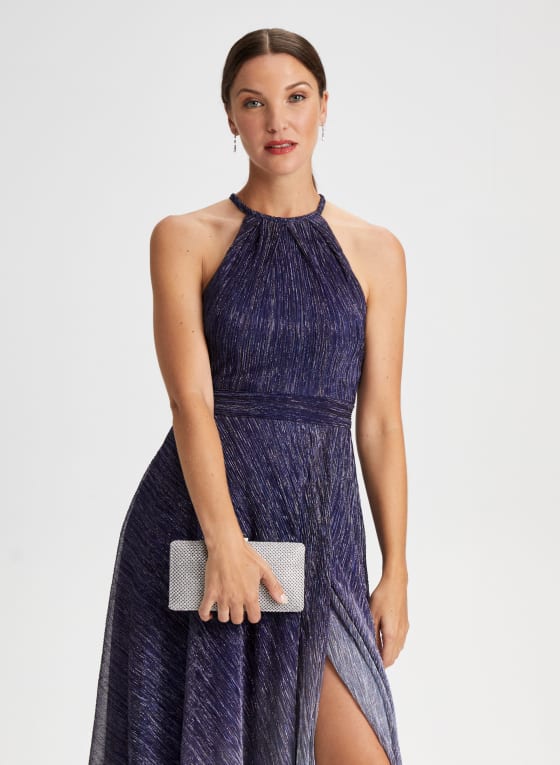 Metallic Halter Neck Dress