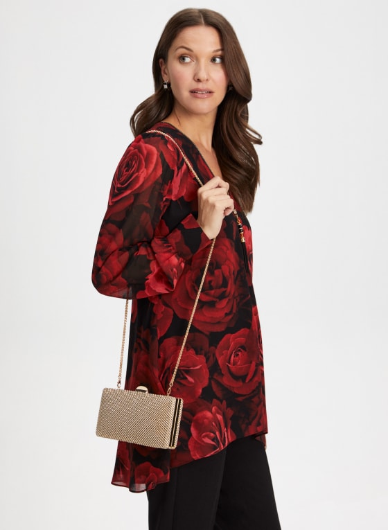 Zip Front Floral Print Blouse
