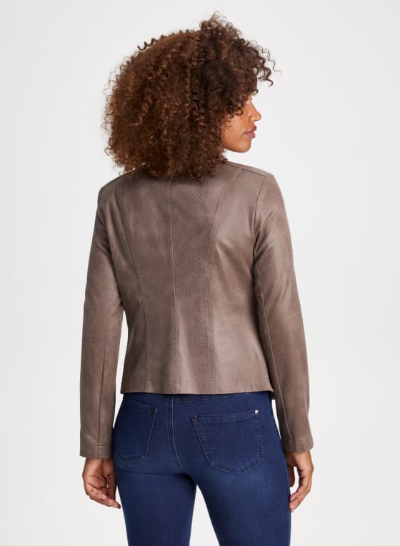 Zip & Snap Detail Faux Suede Jacket