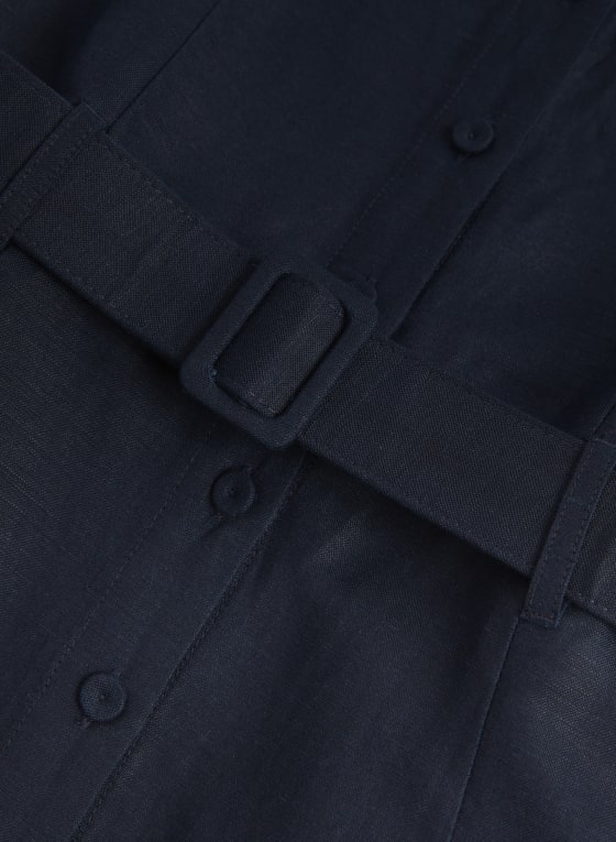 Linen-Blend Sleeveless Shirt Dress