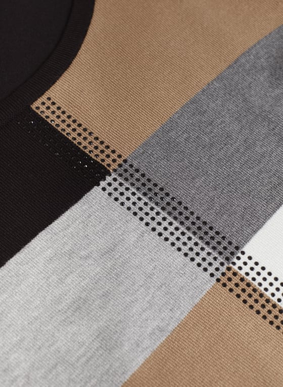 Rhinestone Trim Colour Block Sweater