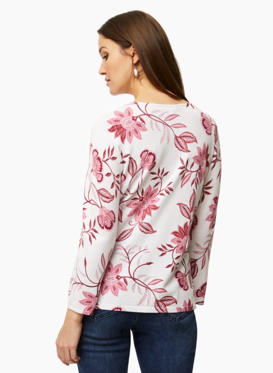 Boat Neck Floral Motif Sweater