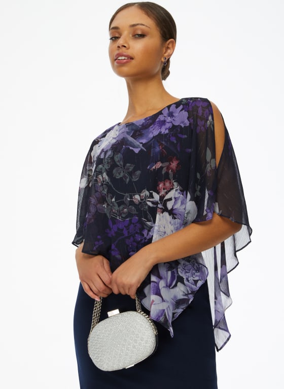 Floral Print Chiffon Poncho Dress