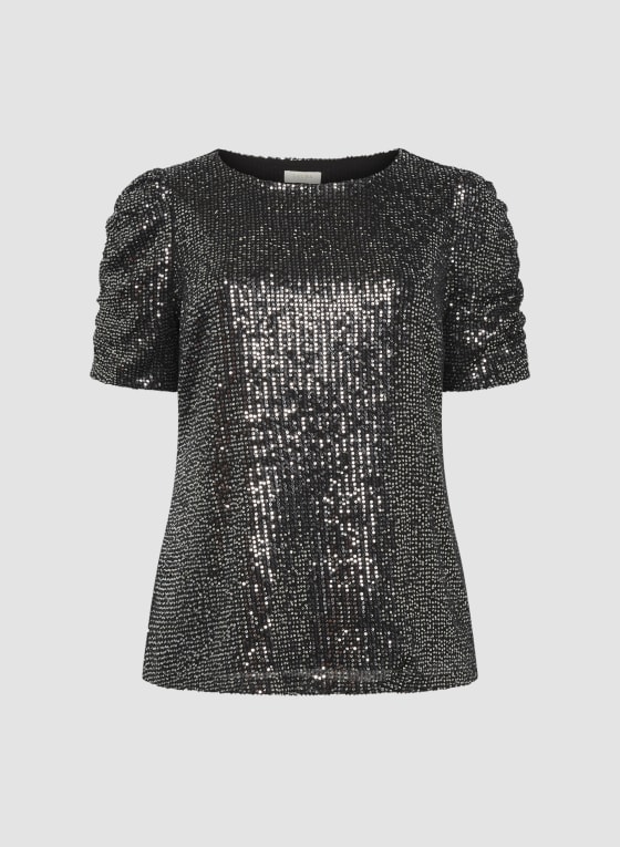 Sequin Shirred Sleeve Top
