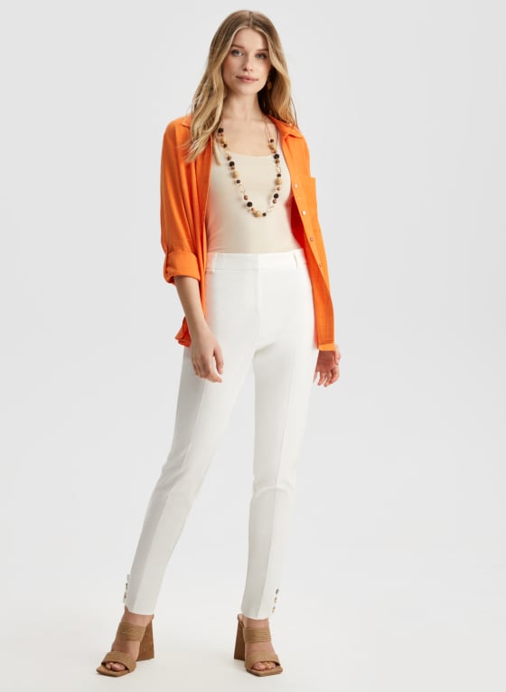 Roll-Up Sleeve Linen-Blend Blouse