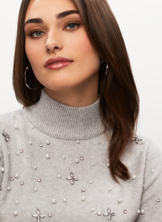 Mock Neck Pearl Detail Sweater