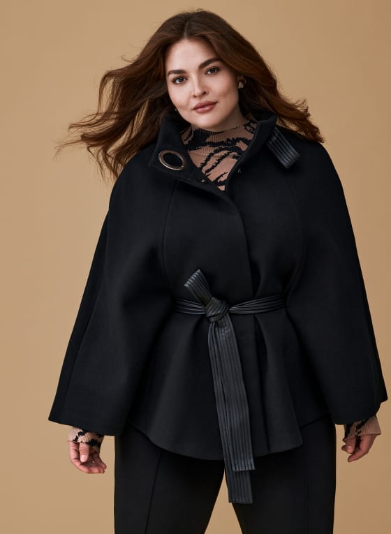 Belted Wool-Blend Cape