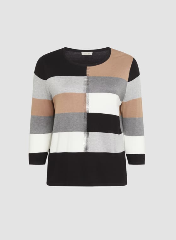 Rhinestone Trim Colour Block Sweater