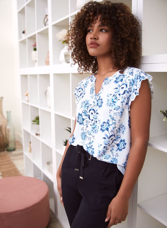 Floral Print Cap Sleeve Blouse