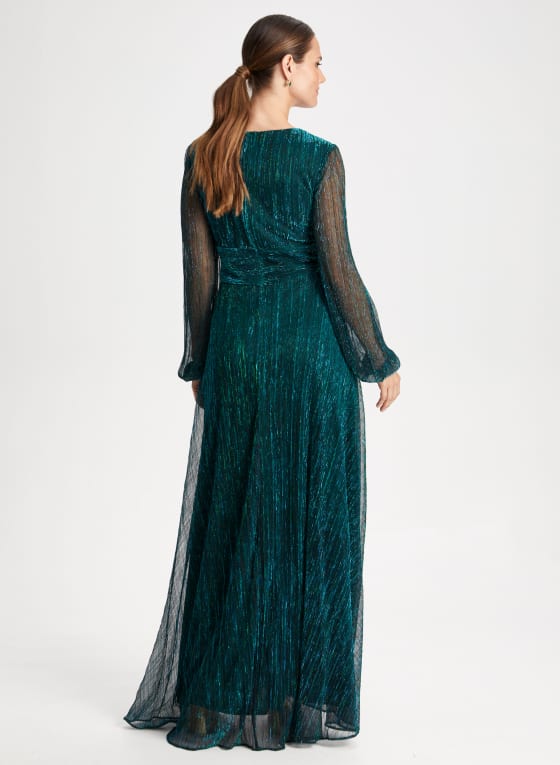 Metallic Bouffant Sleeve Dress