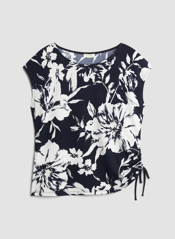 Drawstring Detail Floral Print Top
