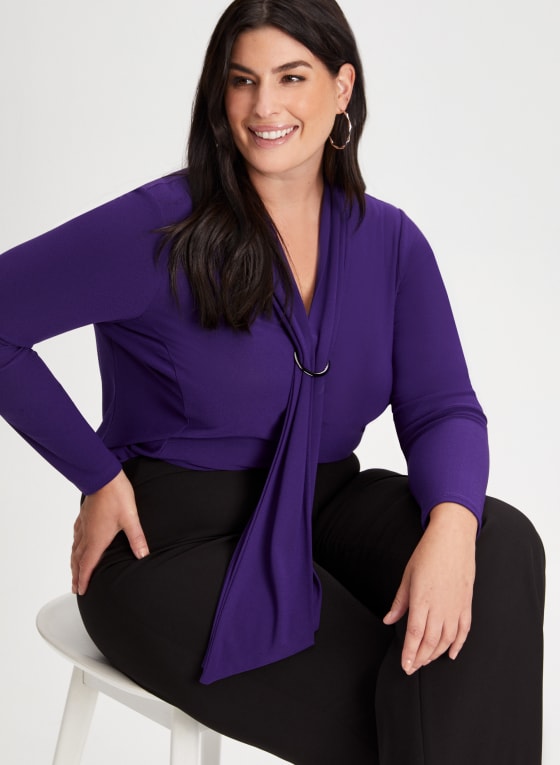 Neck Tie Detail Long Sleeve Top