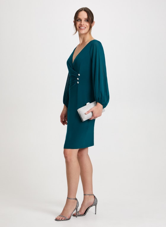 Crystal Button V-Neck Dress