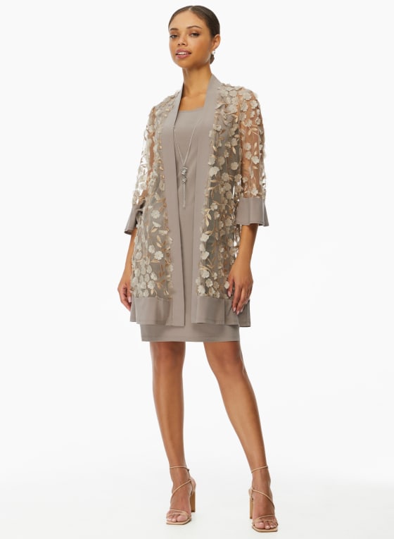 Flower Mesh Jacket, Dress & Necklace Set