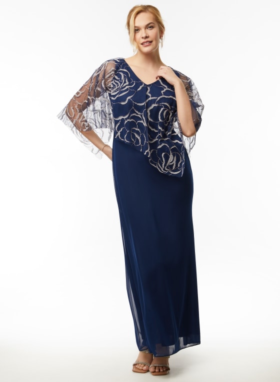 Floral Detail Asymmetric Poncho Dress