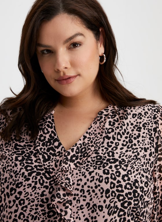 Leopard Print Ruffle Front Blouse
