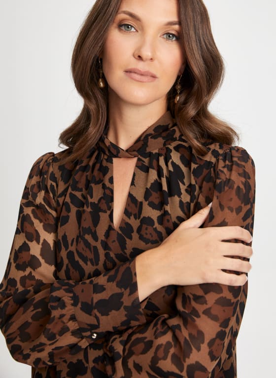 Twist Neck Animal Motif Blouse