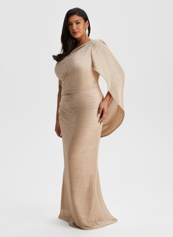 Metallic Plisse Drape Back Dress