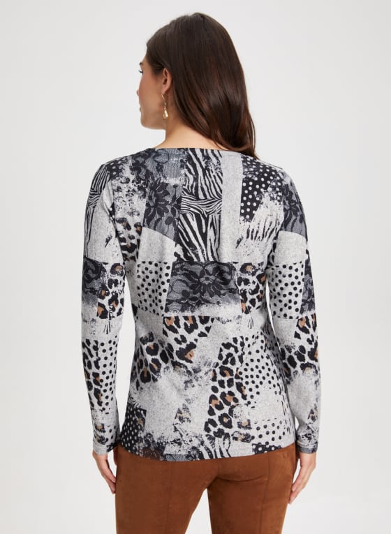 Contrast Animal Print Top