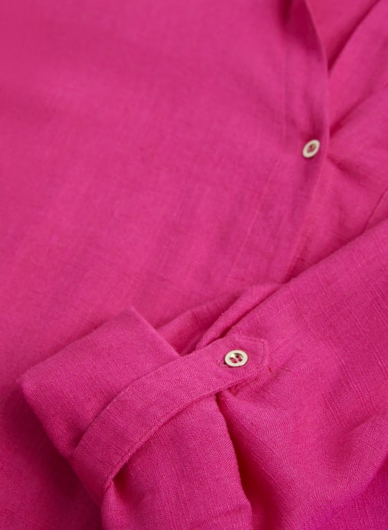 Roll-Up Sleeve Linen-Blend Blouse