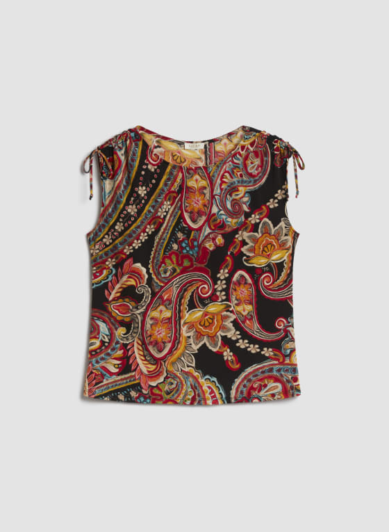 Paisley Print Shirred Detail Top