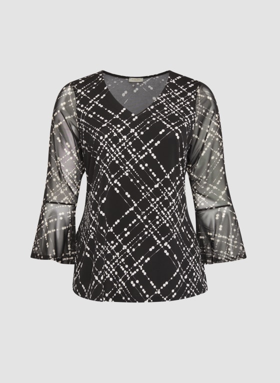 Geometric Print Flare Sleeve Top