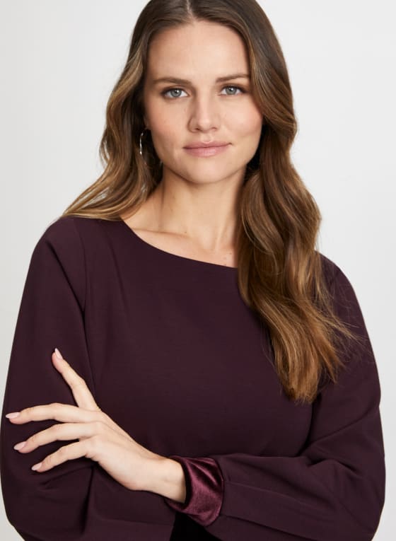 Velour Trim Puff Sleeve Top