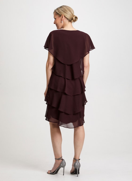 Brooch Detail Tiered Dress