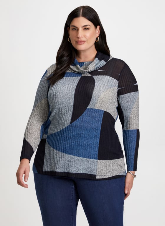 Cowl Neck Geometric Print Top