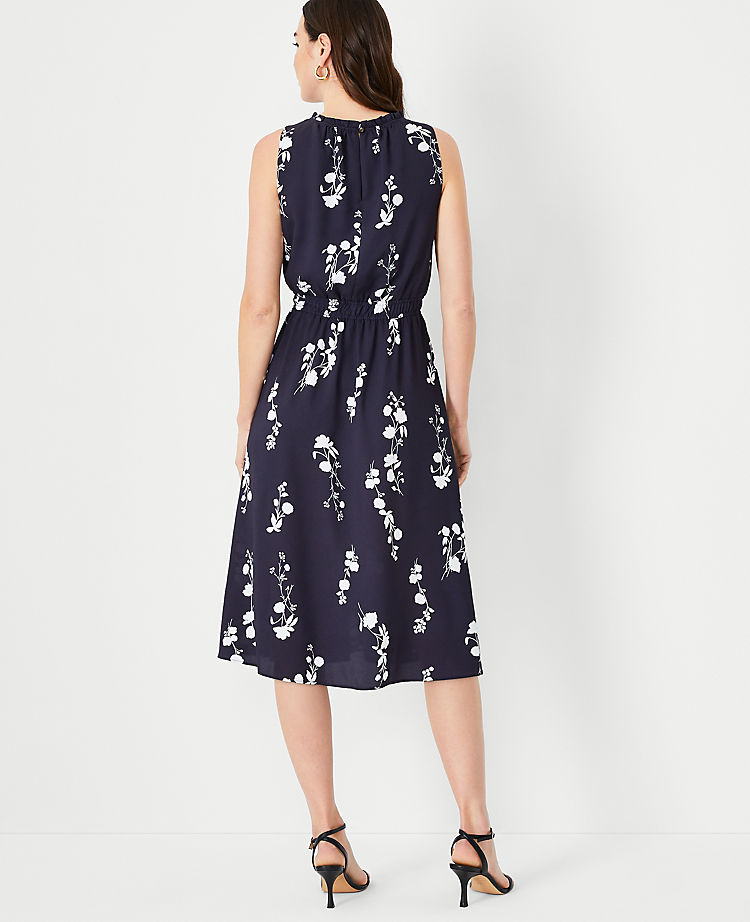 Ann Taylor Floral Gathered Sleeveless Flare Dress