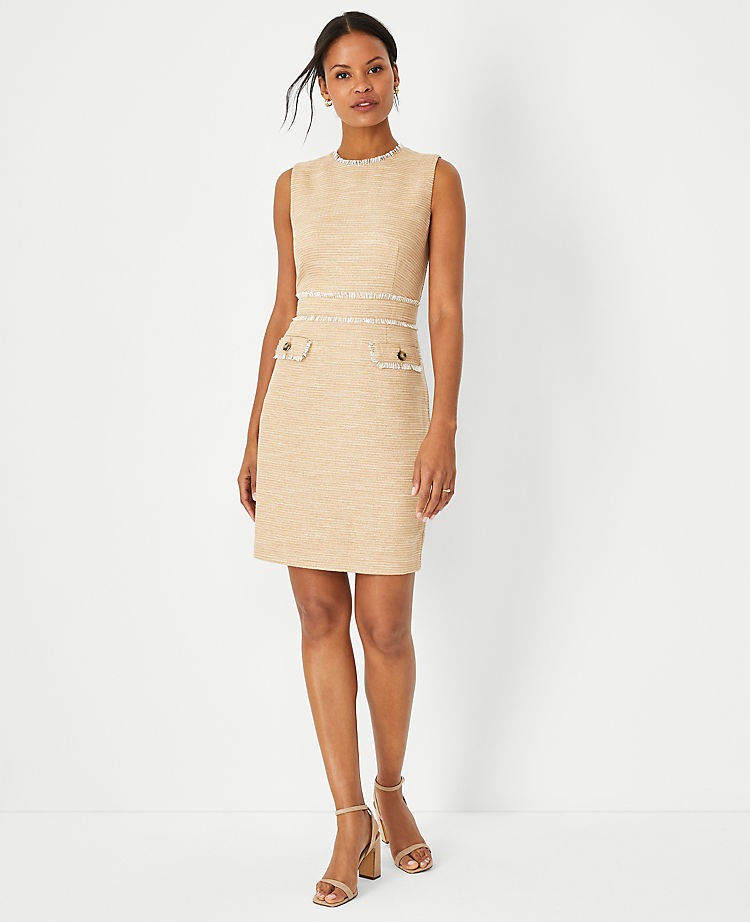 Ann Taylor Shimmer Tweed Button Pocket Sheath Dress