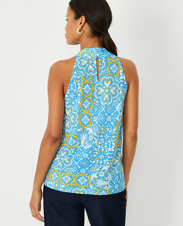 Ann Taylor Tile Print Mixed Media Draped Halter Top