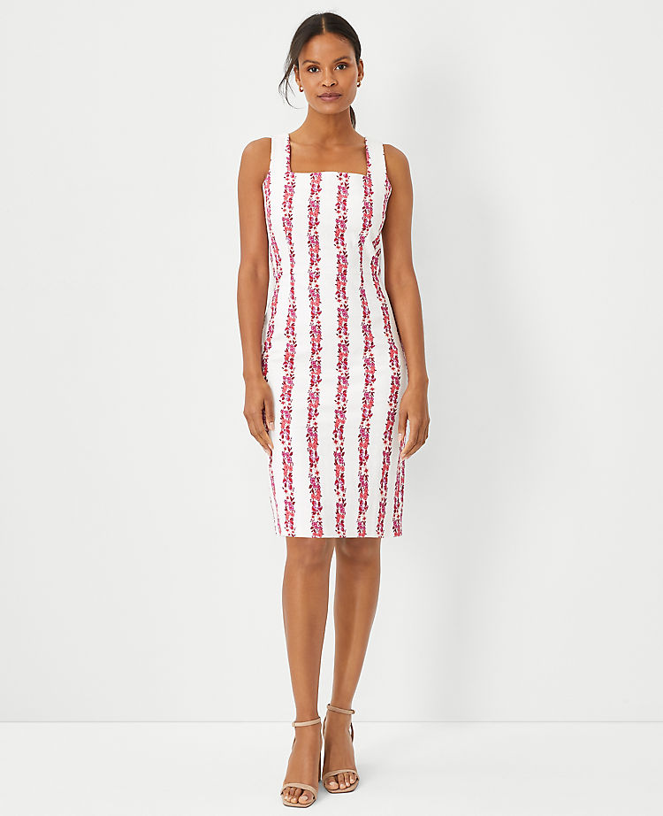 Ann Taylor Floral Square Neck Sheath Dress