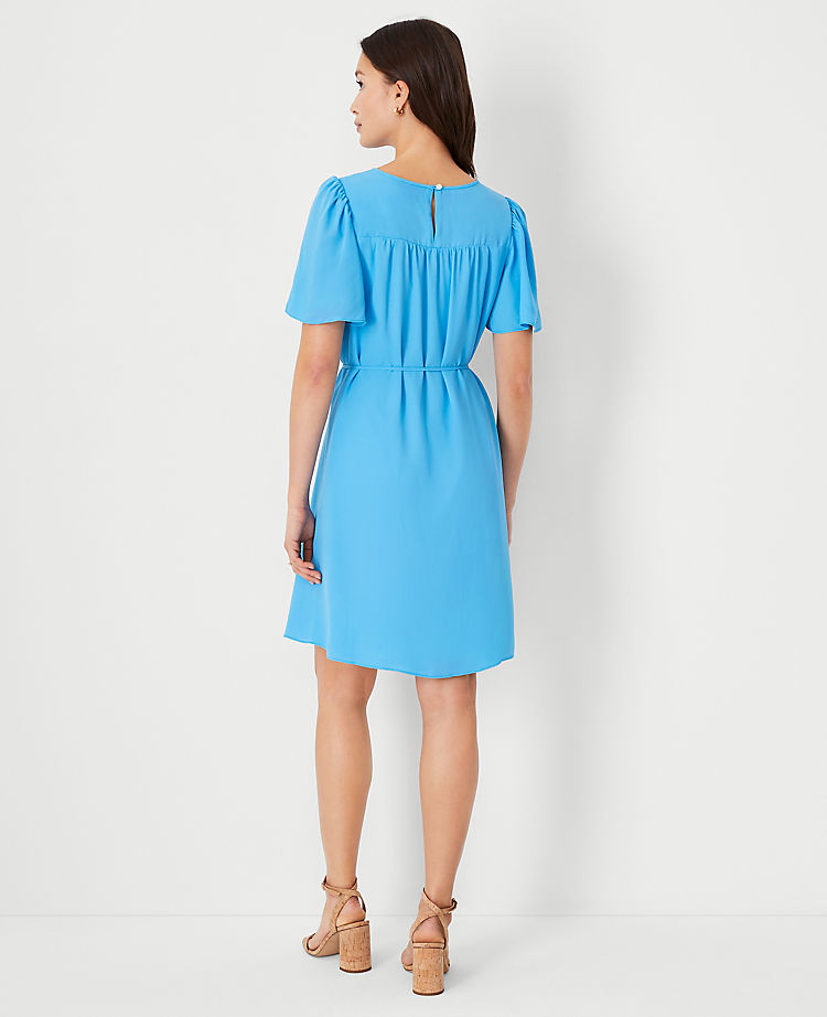 Ann Taylor Flutter Sleeve Belted Shift Dress
