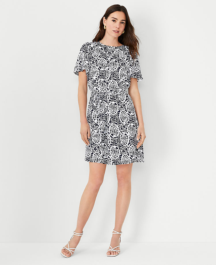 Ann Taylor Floral Flutter Sleeve Shift Dress