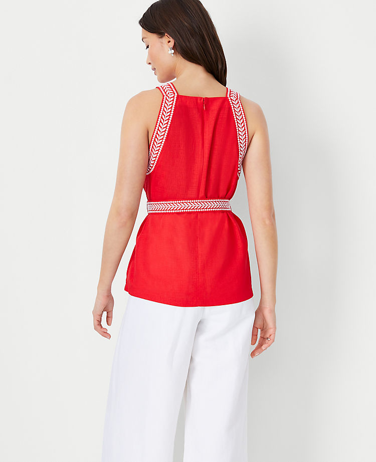 Ann Taylor Embroidered Trim Square Neck Halter Top