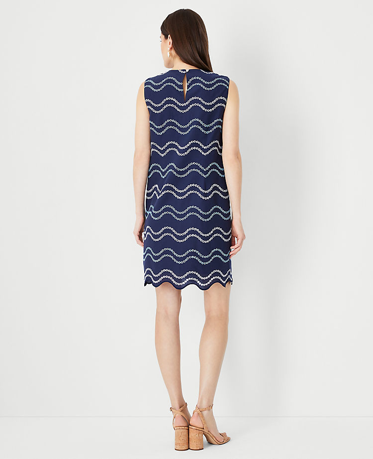 Ann Taylor Wave Embroidered Scalloped Shift Dress
