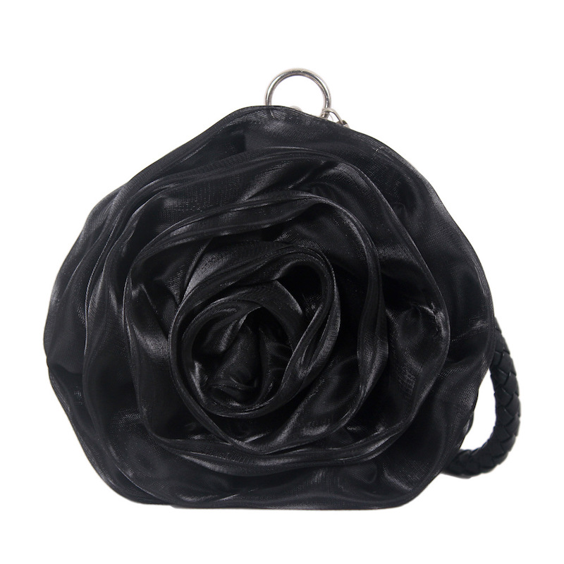 Blue Satine Rose Flower Clutch Handbag with Removeable Strap - Don't AsK