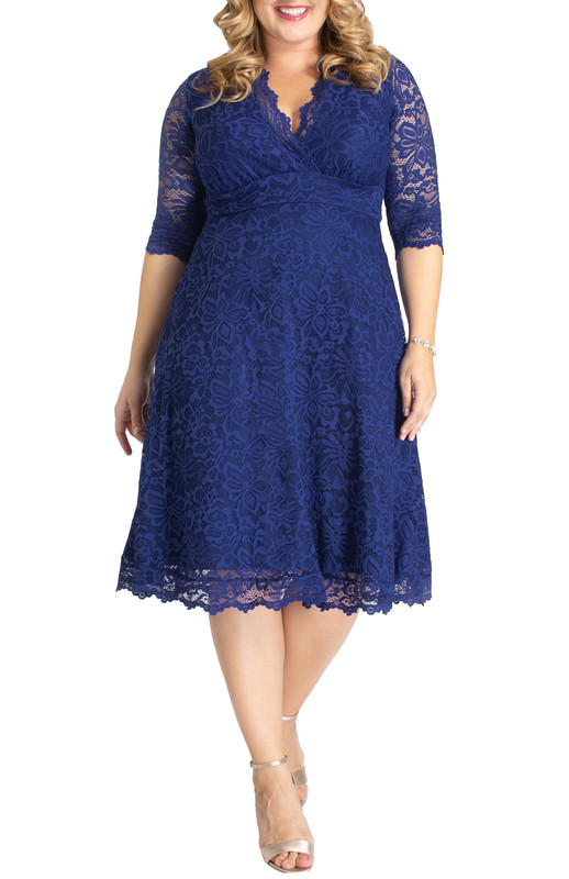 Kiyonna Plus Size Mademoiselle Lace Cocktail Dress with Sleeves (Plus Size)