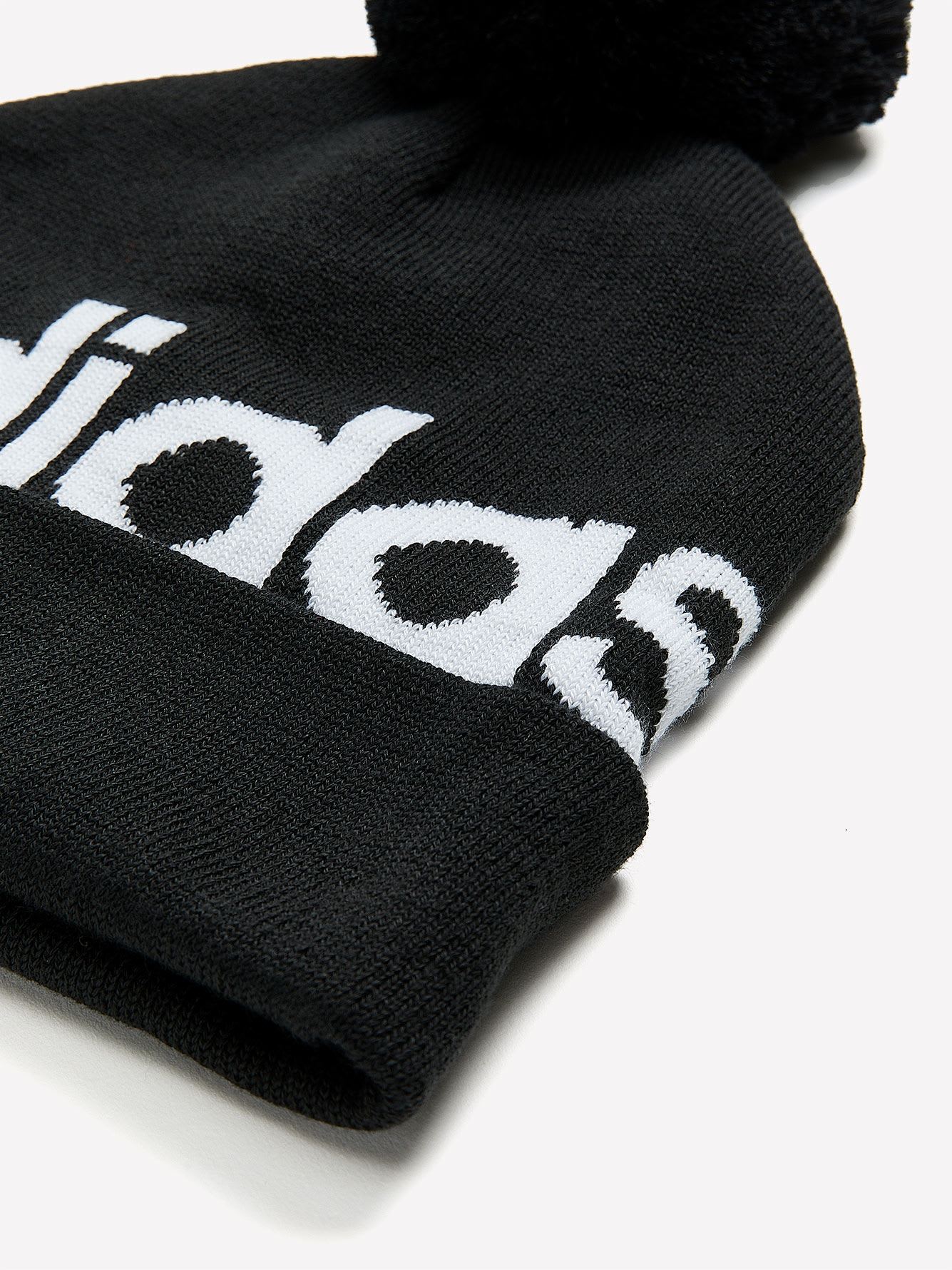 Pompom Ribbed Knit Beanie, Black - adidas
