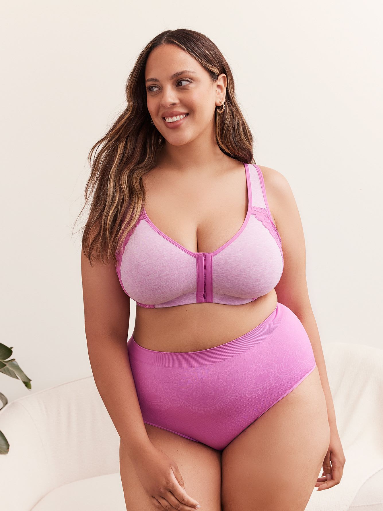 Front Closure Wireless Heather Cotton Bra with Lace Trims - ti Voglio