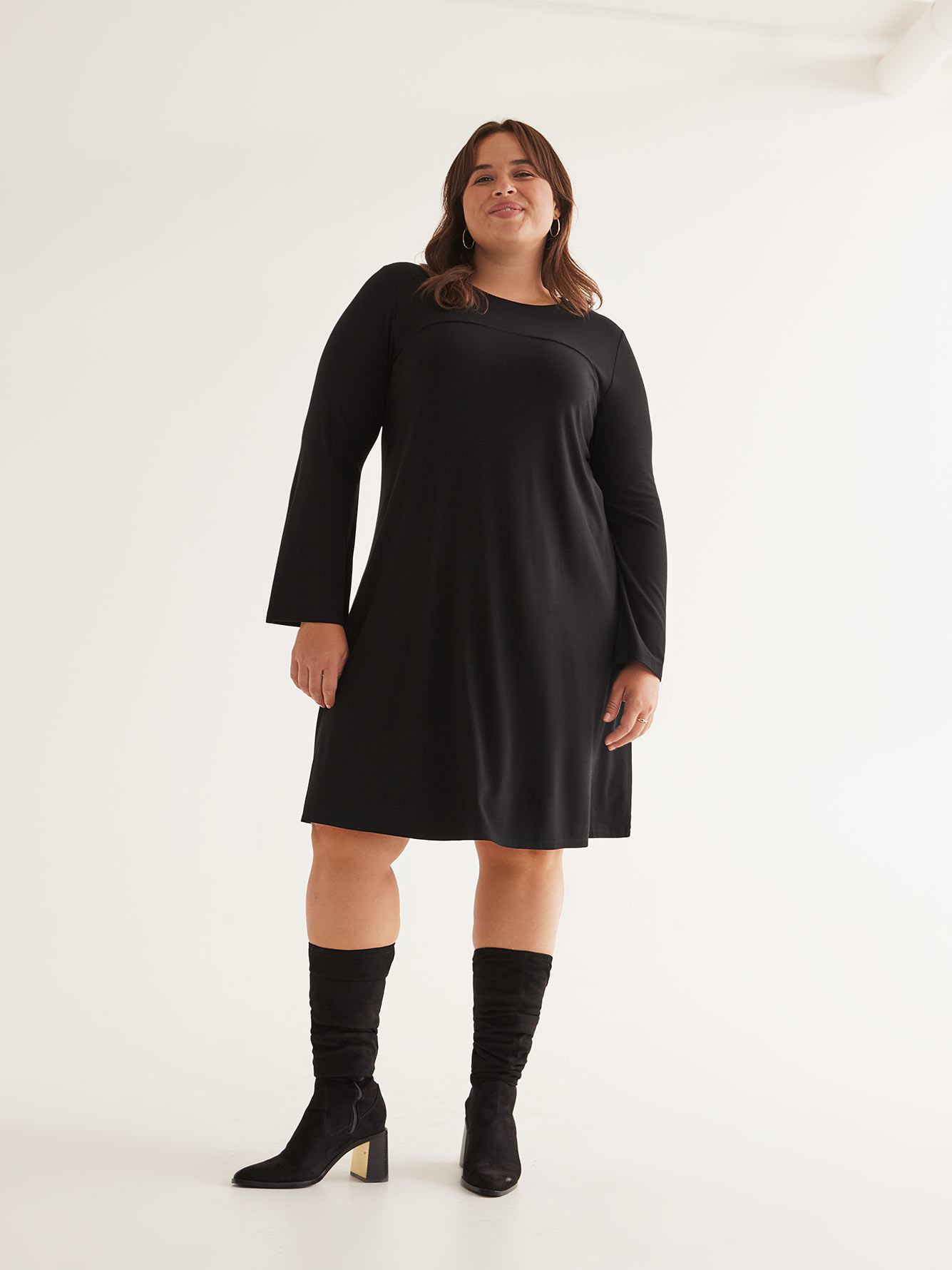 Responsible, Knit Dress with Long Bell Sleeves