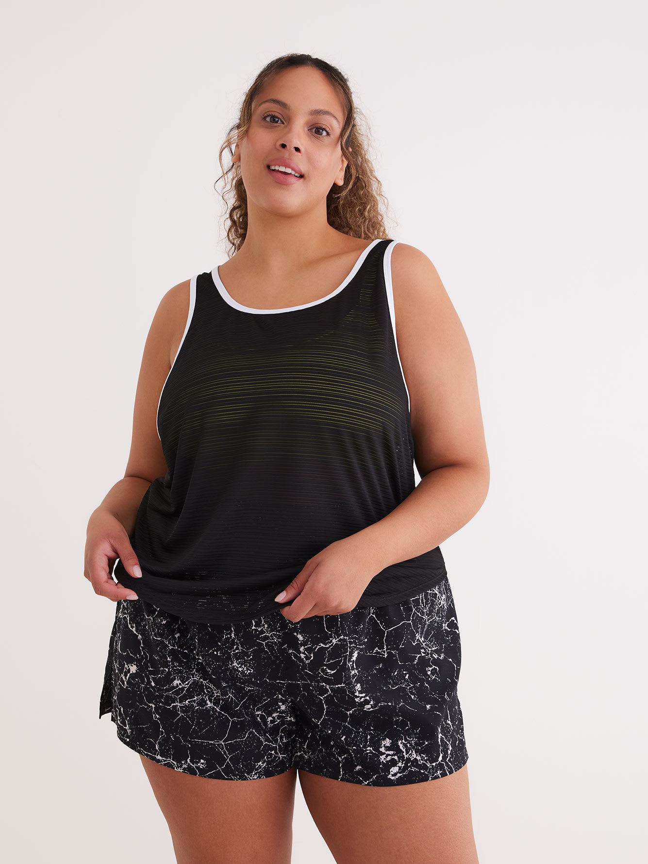 Solid Shadow Stripe Tankini with Fooler Crop Bandeau - Active Zone