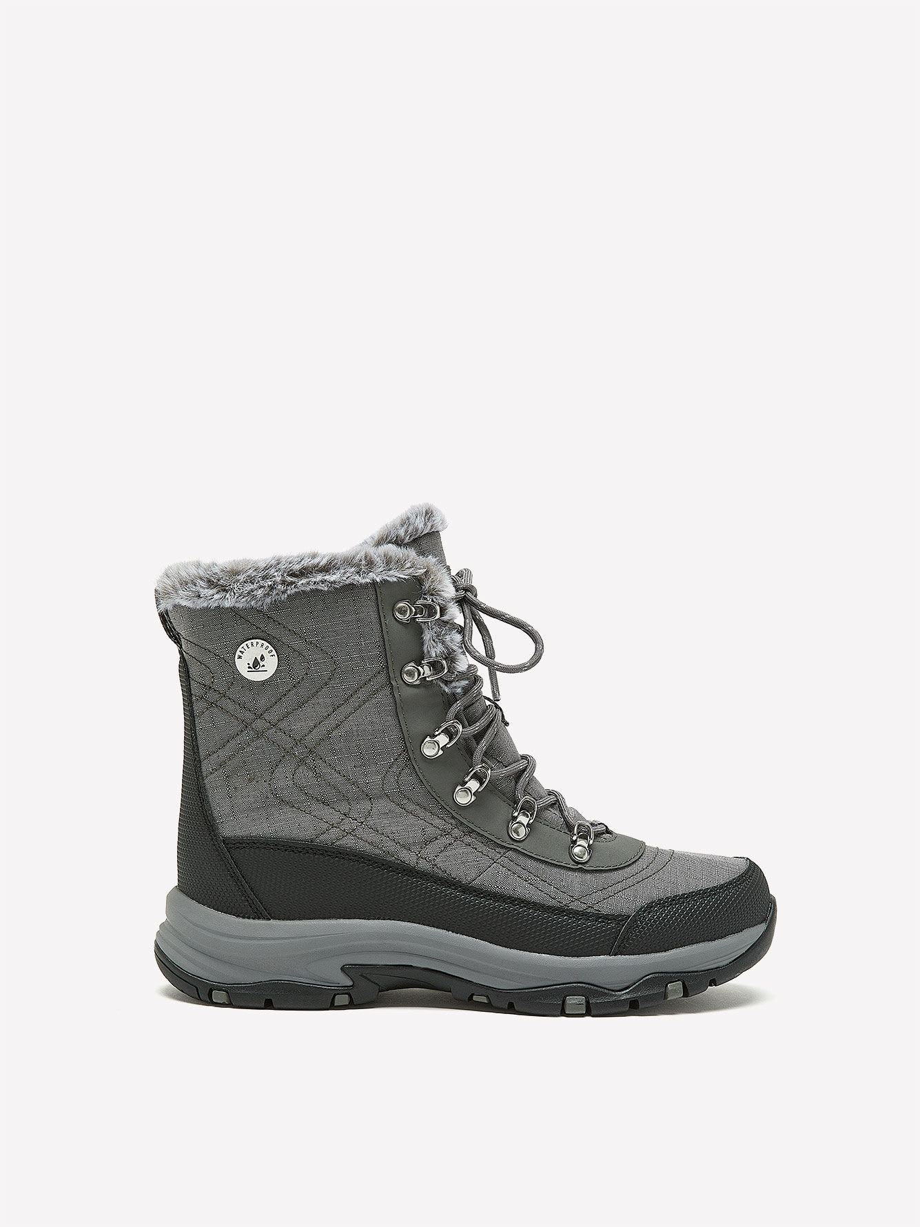 Wide Width, Lace-Up Hiking Boots with Faux Fur - Skechers