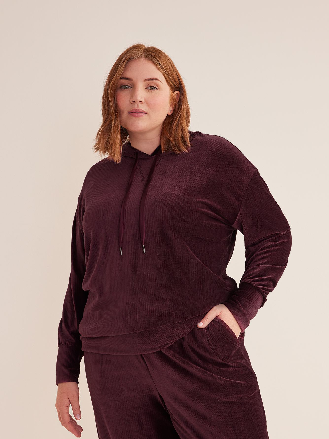 Ribbed Velvet Hooded Top - Active Zone