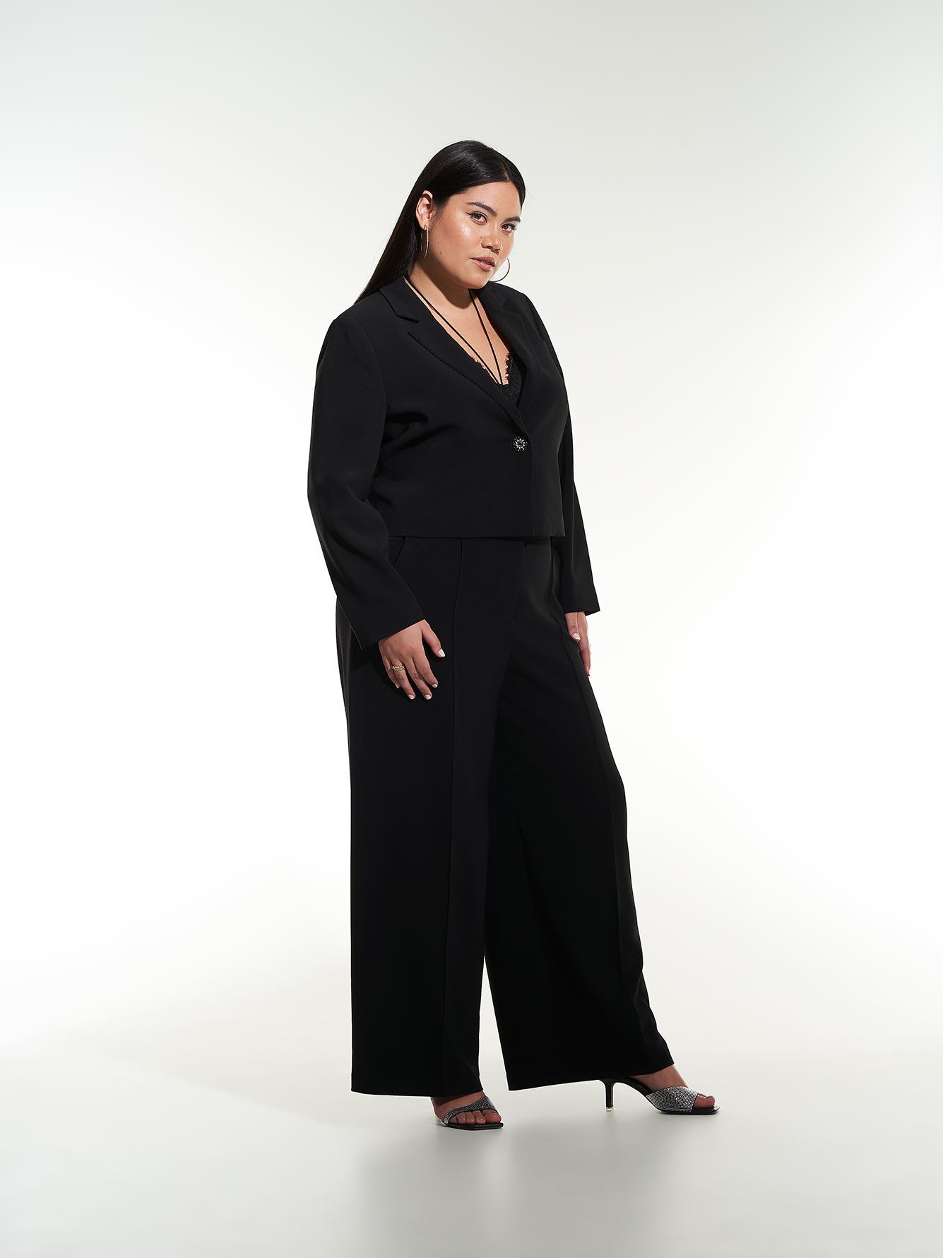 Black Blazer with Jewel Button - Addition Elle